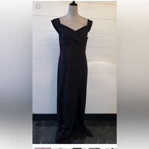 NWT $895 Rene Ruiz Off-Shoulder Black Maxi Gown with long gloves Designer dress